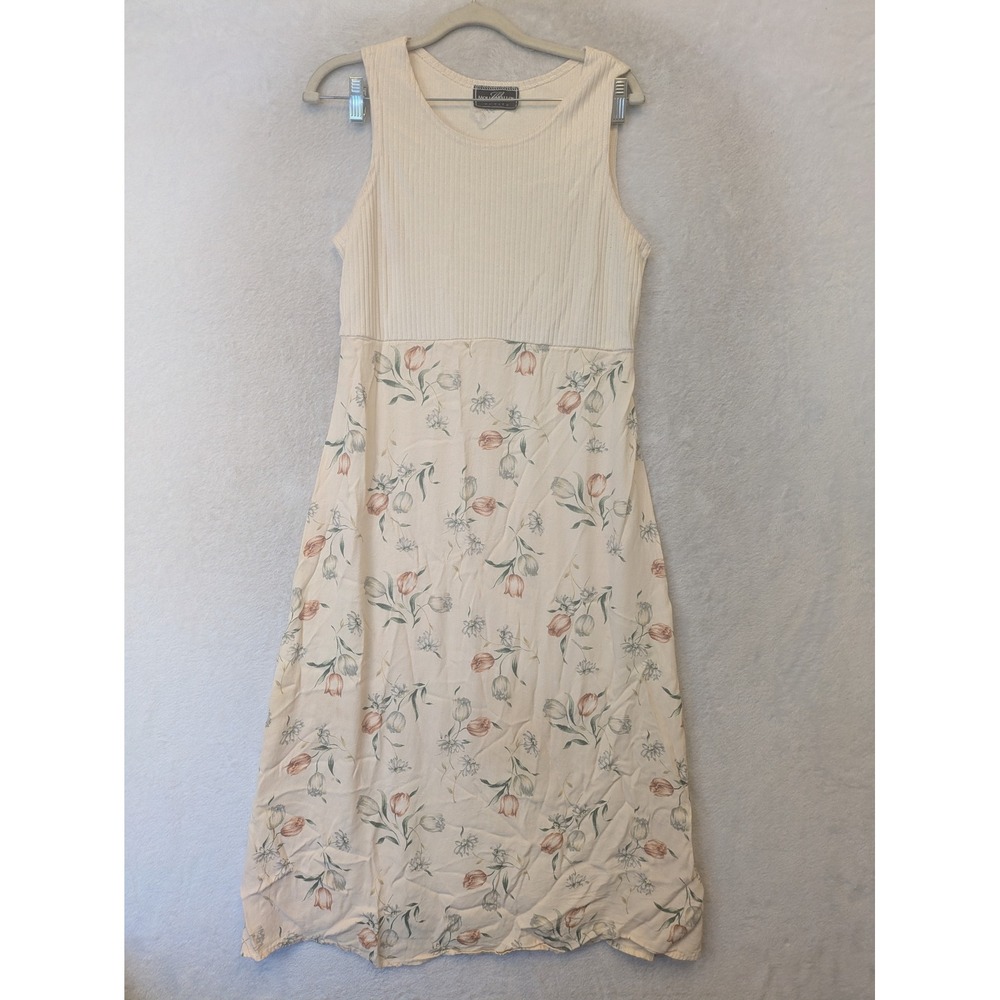 Molly Malloy Maxi Dress‎ Women's 12 Cream Floral Ribbed Sleeveless